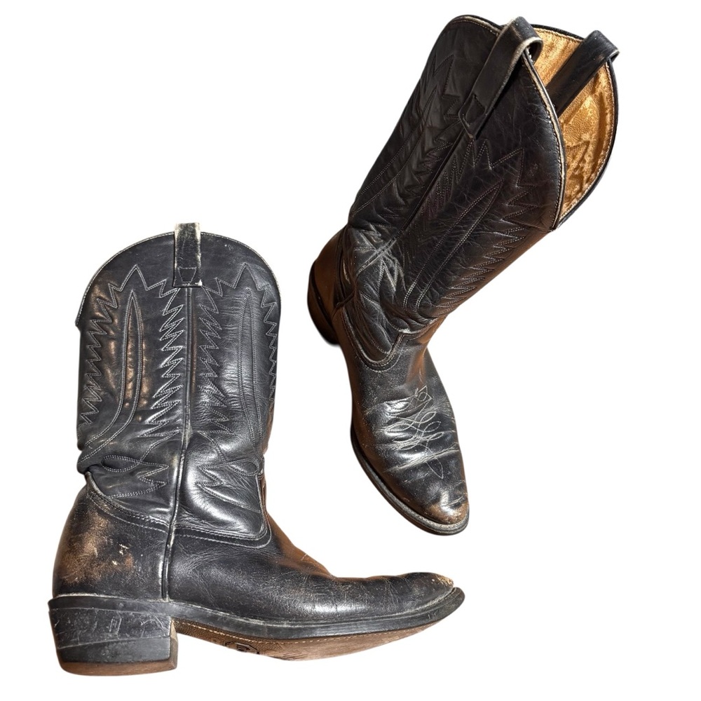Mason Vintage Teacore Leather Cowboy Boots Mens Size 9.5 D Black Distressed USA